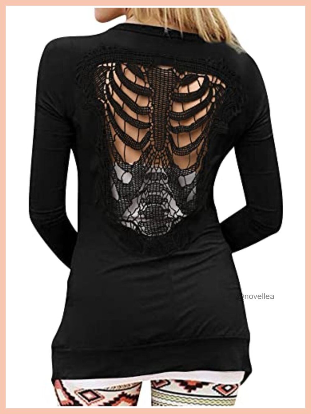 Womens Open Front Cardigan Sweater Long Sleeve Cotton Blend Lace Back Cut Out